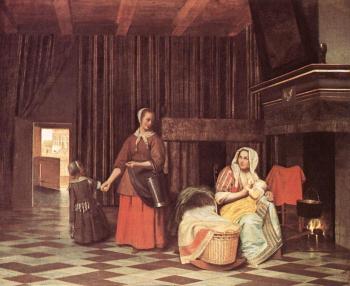 Pieter De Hooch : Suckling Mother and Maid